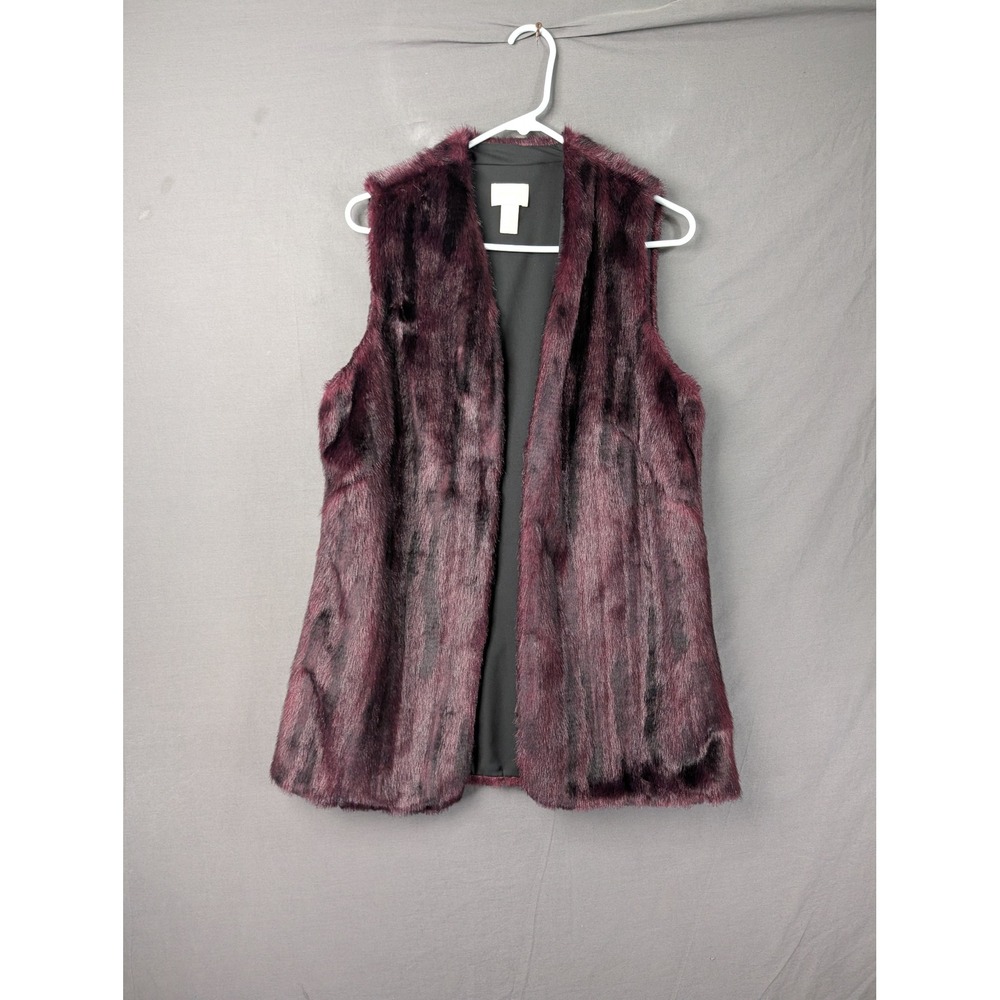 Chico's Faux Fur Vest Purple‎ Black Open Front Sleeveless Jacket Size 0 XS